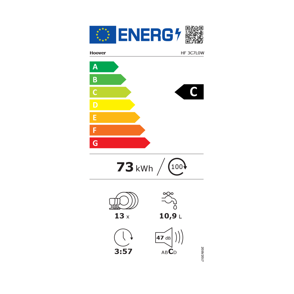 Hoover HF 3C7L0W H-Dish Freestanding Dishwasher 32002510 - Energy Label Hoover HF 3C7L0W H-Dish Freestanding Dishwasher 32002510 - Energy Label
