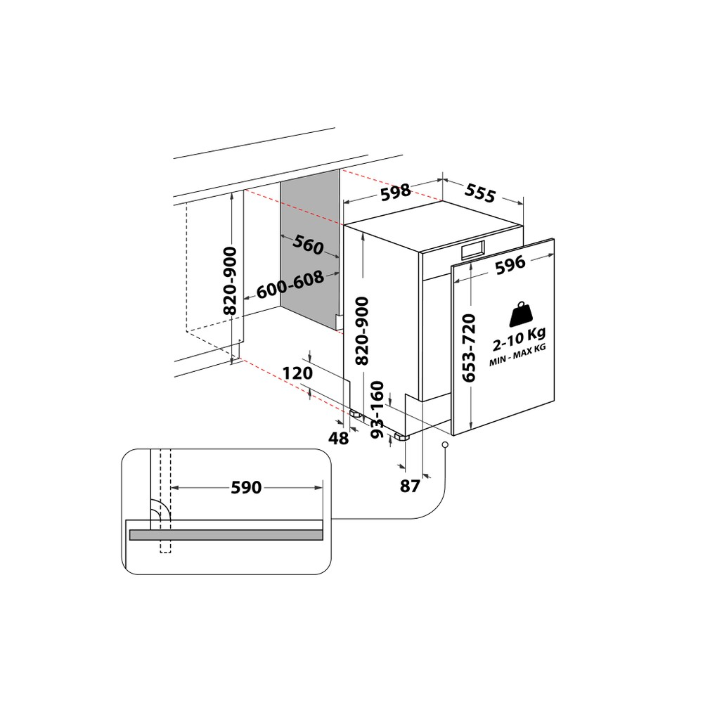 Whirlpool WH4IFB14BN6 Built In Dishwasher - Dimensional Drawings Whirlpool WH4IFB14BN6 Built In Dishwasher - Dimensional Drawings