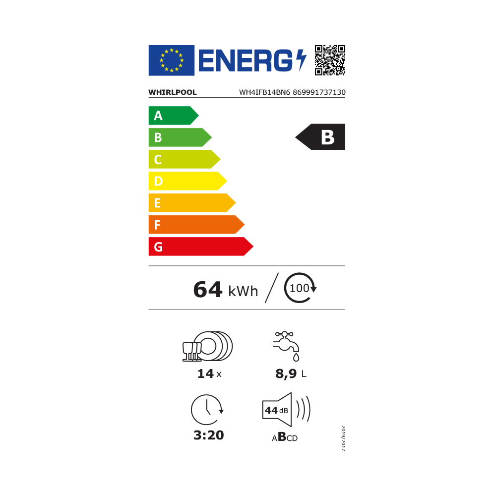 Whirlpool WH4IFB14BN6 Built In Dishwasher - Energy Label Whirlpool WH4IFB14BN6 Built In Dishwasher - Energy Label