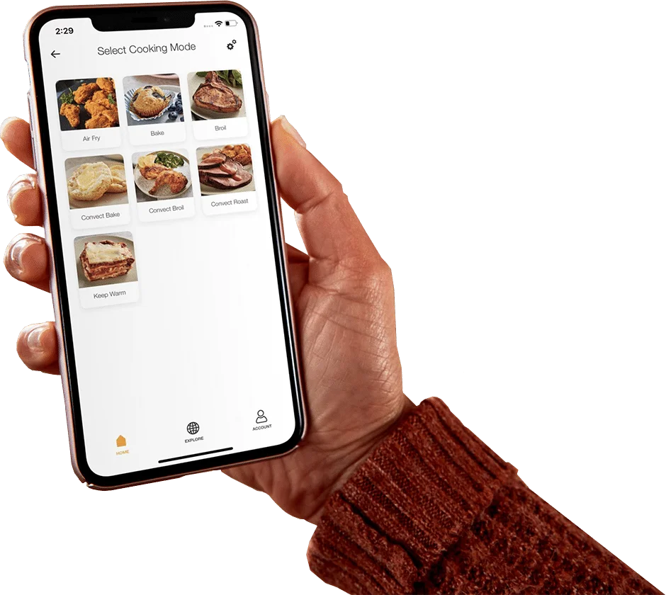 Whirlpool smart cooking app on smartphone for connected kitchen appliances