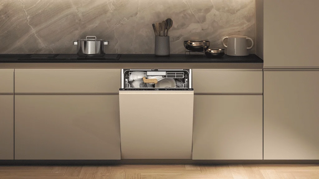 Whirlpool built-in dishwasher integrated into kitchen cabinetry